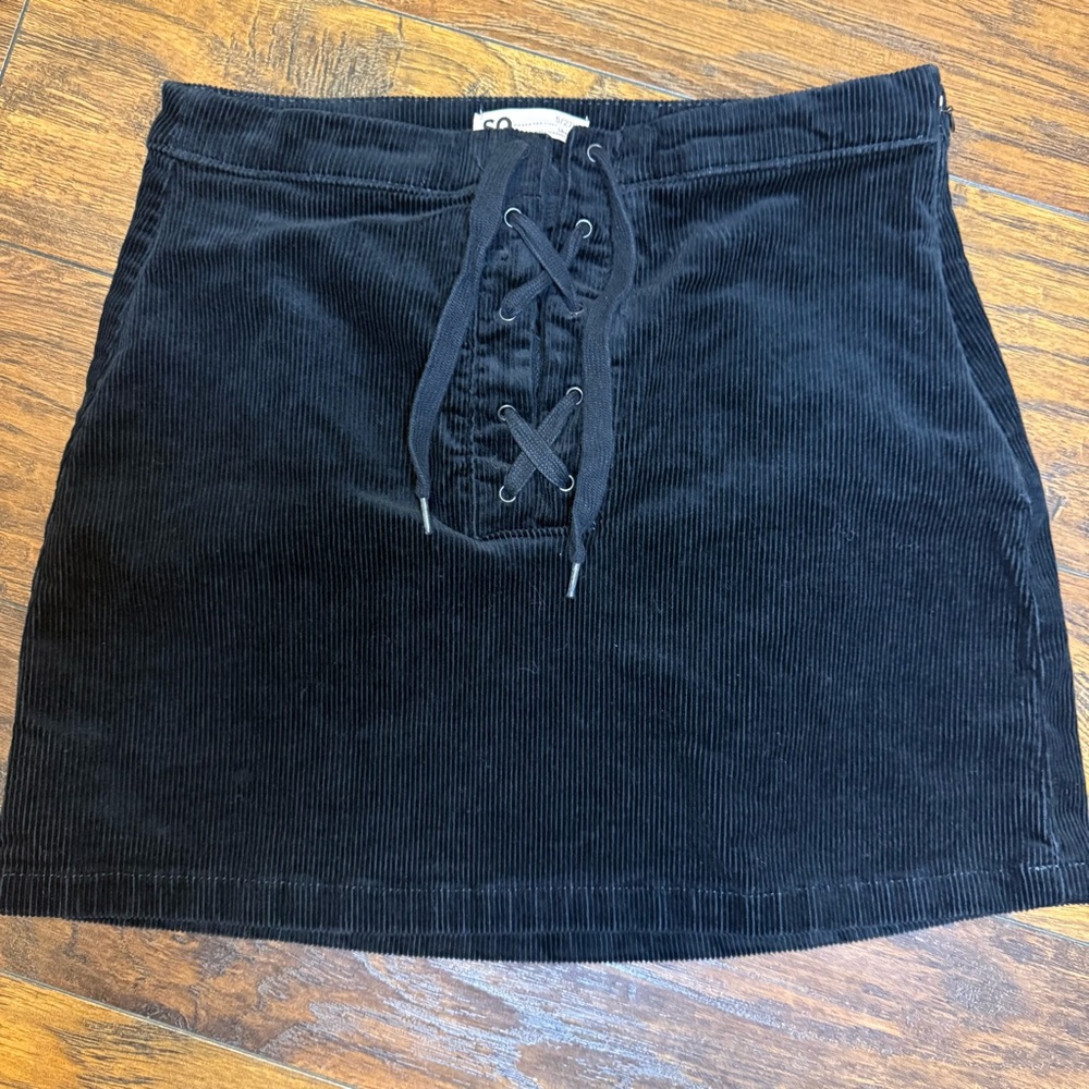 Y2K 90s Dark academia street wear black Corduroy tie waist mini skirt size 5/27